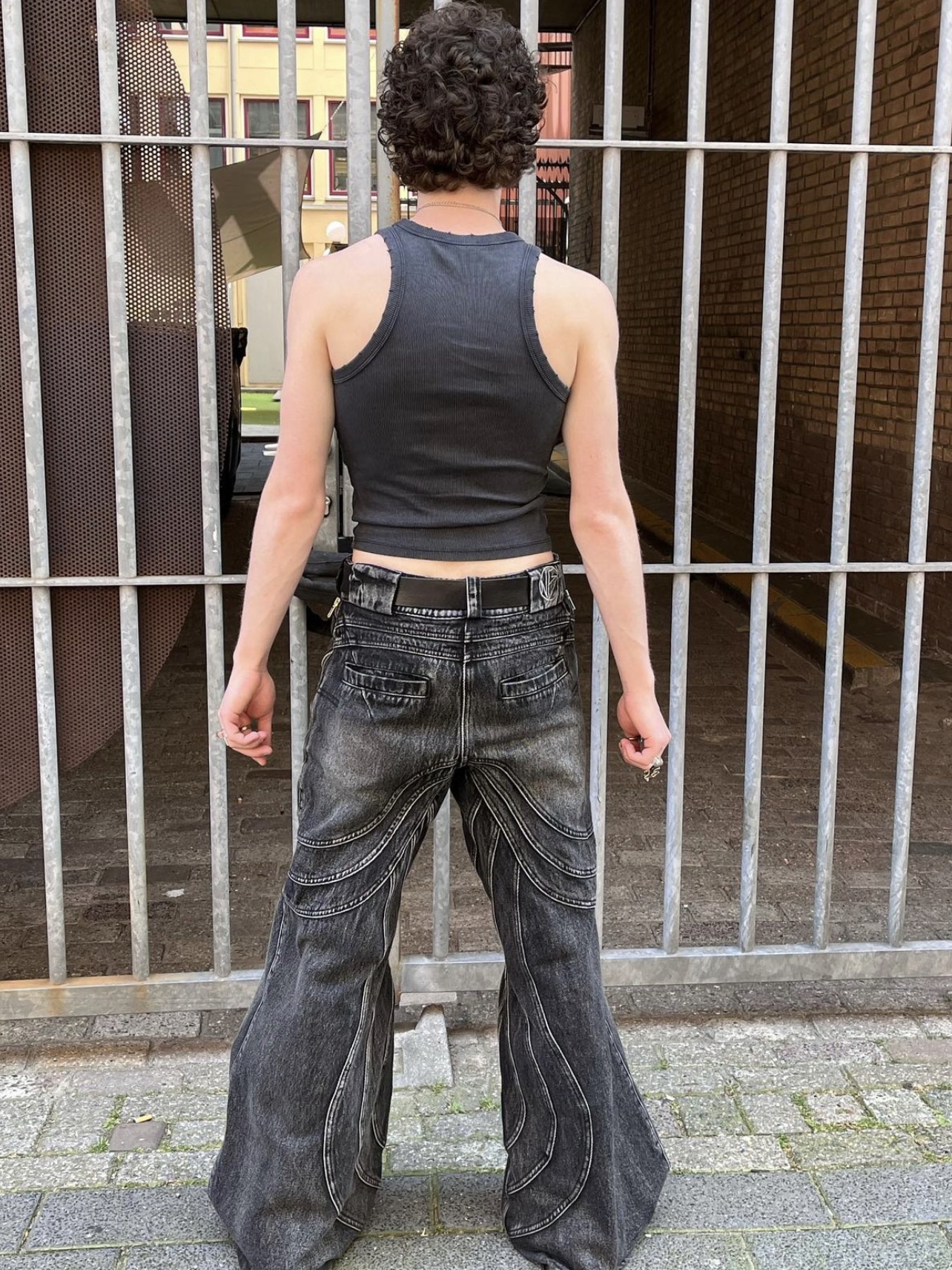 Original No/fair 23S Duty Wave Rippled Black Grey Micro Horn Denim Loose Pants Jeans Denim Pants Fashion Loose Men Streetwear Causal Jeans