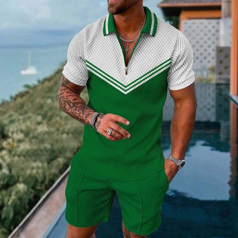 Men s Tracksuits Summer Tracksuit Short Sleeve Polo Shirt Set 3D Print Zipper Lapel T shirt Shorts 2 Pieces Casual Suit Streetwear Outfit 230724