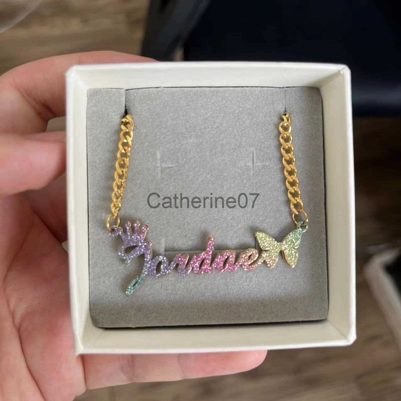 Pendant Necklaces Custom Stainless Steel Name Necklace For Women Color Name Cuban Chain Personalized Necklace Butterfly Heart Chain Choker Jewelry J23