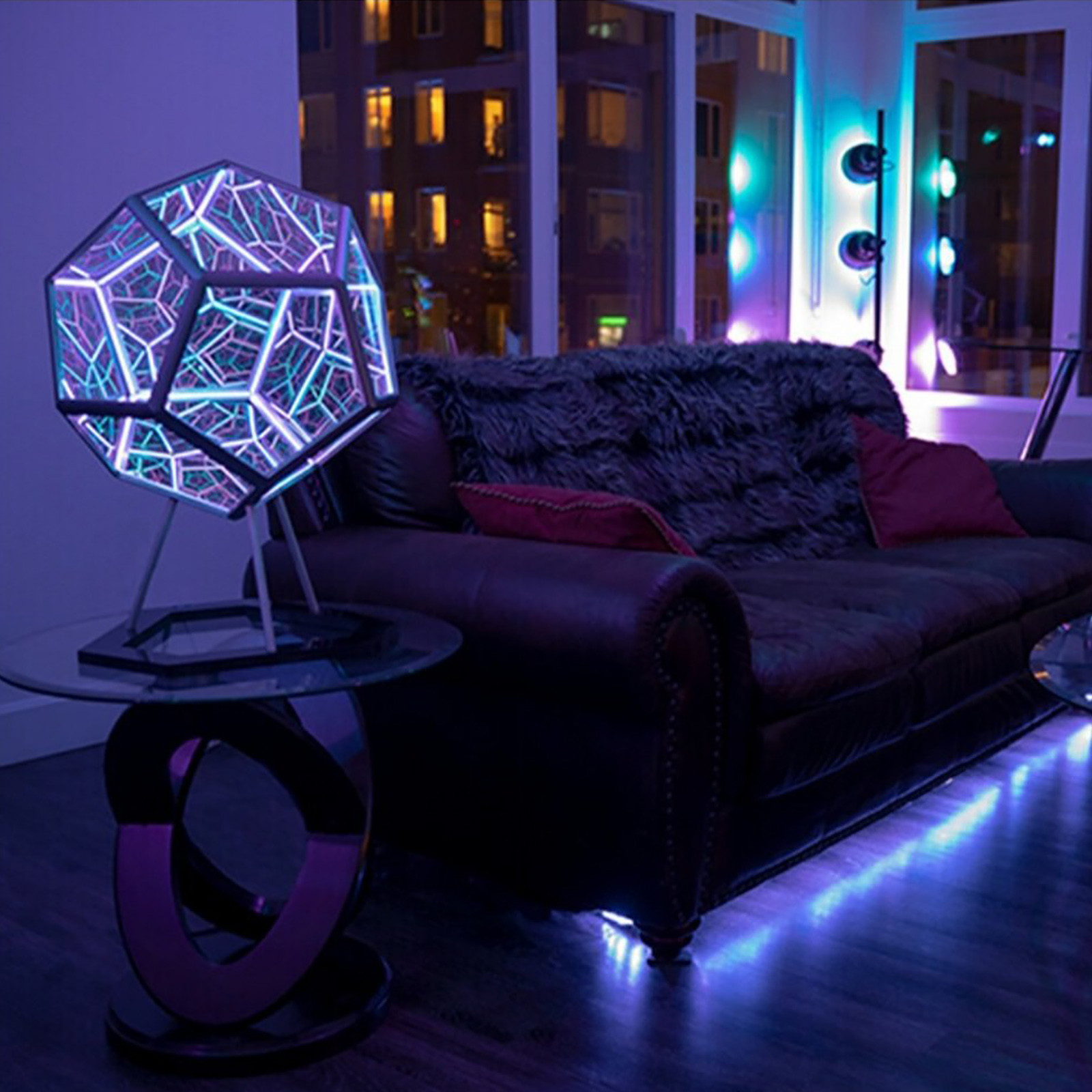 Decorative Objects Figurines Christmas Infinite Dodecahedron Color Art Light Usb Charging Lamp Home Desktop Decoration Aesthetic Room Decor 230724