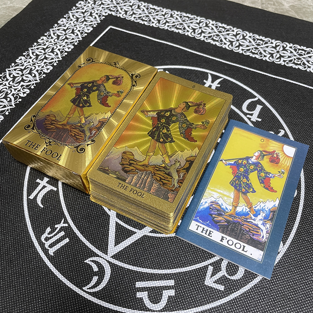 Outdoor Games Activities Golden Beautiful English Tarot 12x7cm Cards Deck High Quality Gold Big Size Witchcraft Classic for Beginners with Guidebook 2