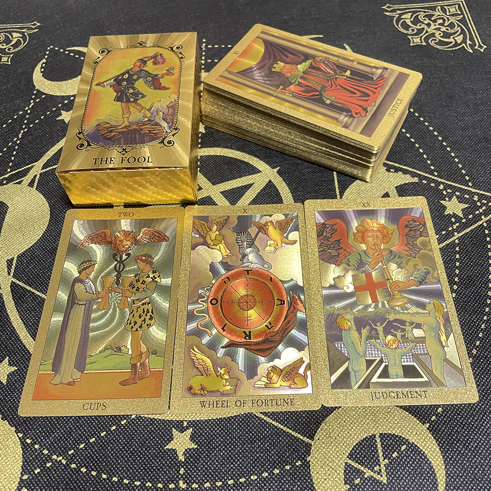 Outdoor Games Activities Golden Beautiful English Tarot 12x7cm Cards Deck High Quality Gold Big Size Witchcraft Classic for Beginners with Guidebook 2