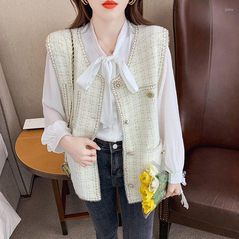 Womens Vests Arrival Women Fashion O-Neck Sleeveless Small Fragrance Korean Tweed Plaid Classic Vest Spring Waistcoat Casual Coat Wear