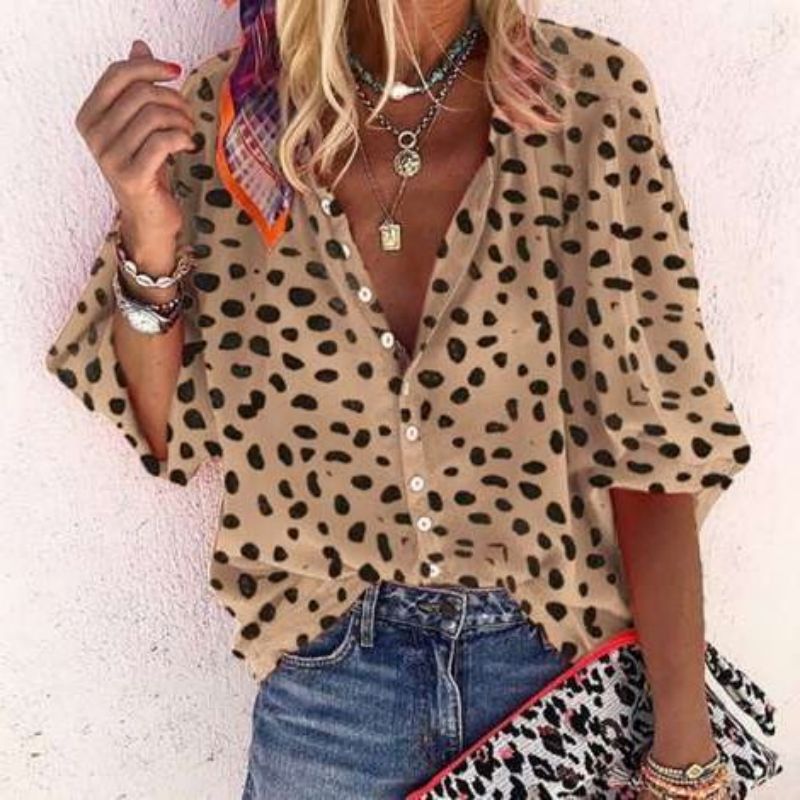 Designer shirt women shirts for women designer New fashion top loose casual seven-quarter sleeve floral print V-neck button-down shirt women buttons w