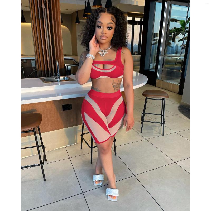 Womens Tracksuits 2024 Luxury Designer Young Patchwork Sexy Open See Through Lace Bikini Top Knee Length Skinny Women Two-Piece Set