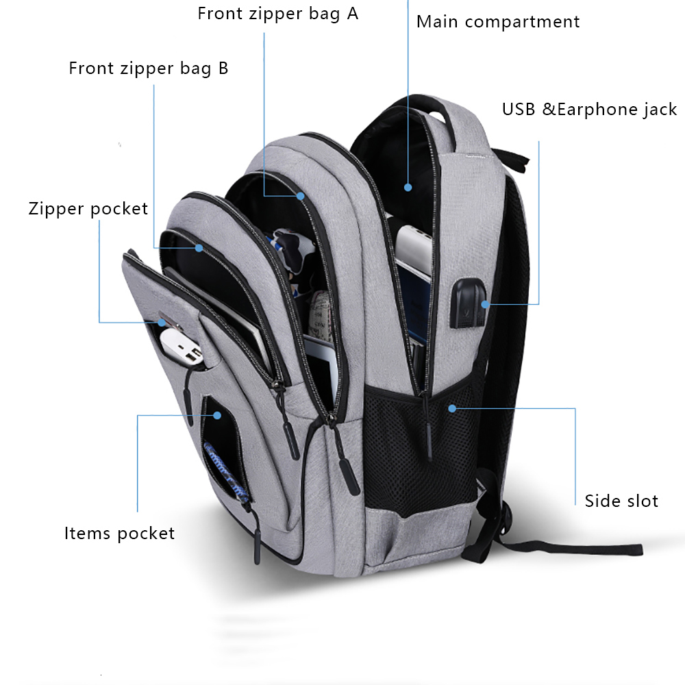 Backpack Large Capacity Backpack Men Laptop Backpacks 15.6 Oxford Black Solid High School Bags Teen College Backpack 230724