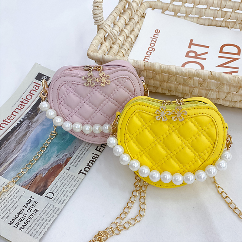 Handbags Cute Pearl Handle Kids Mini Shoulder Messenger Bag Princess Wallet Coin Purse Handbags Girls Heart-shaped Crossbody Bags 230724