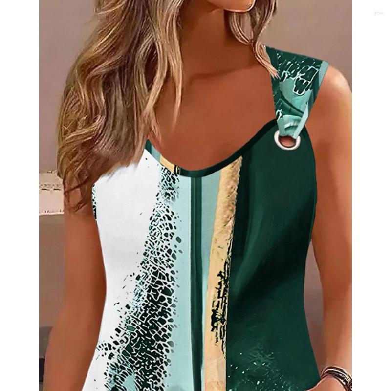 Womens Tanks Summer Fashion Women Tie Dye Print Tank Top Casual Femme Eyelet V-Neck Sleeveless Cami Tee Daily Sexy T-shirts