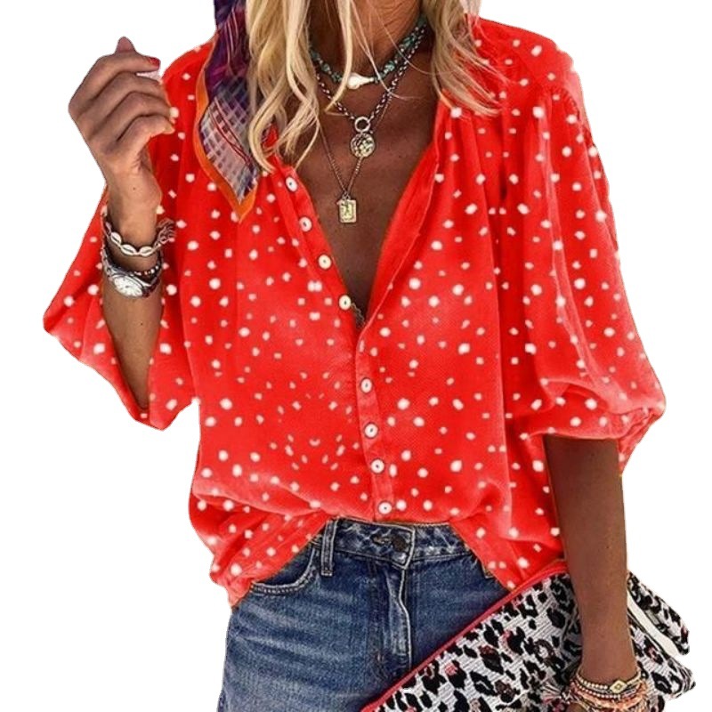 Designer shirt women shirts for women designer New fashion top loose casual seven-quarter sleeve floral print V-neck button-down shirt women buttons w