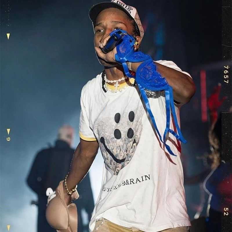 Designer Fashion Clothing Hip hop Tees TShirts Kapital Kountry Rocky Rain Smile Tee Star Smiley Face Short Sleeve T-shirt, White