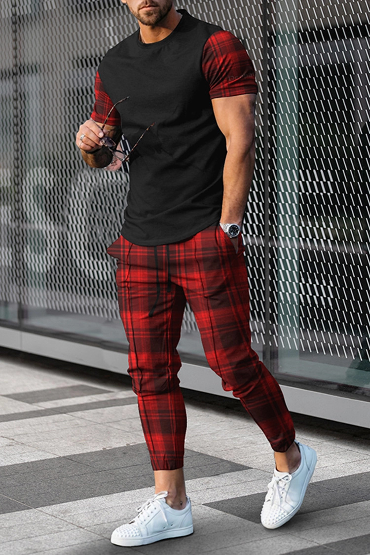 Men's Tracksuits Summer Trousers Tracksuit Set Sportwear 3d Print Stripe Short Sleeve T Shirtlong Pants 2 Piece Men Clothes 230724