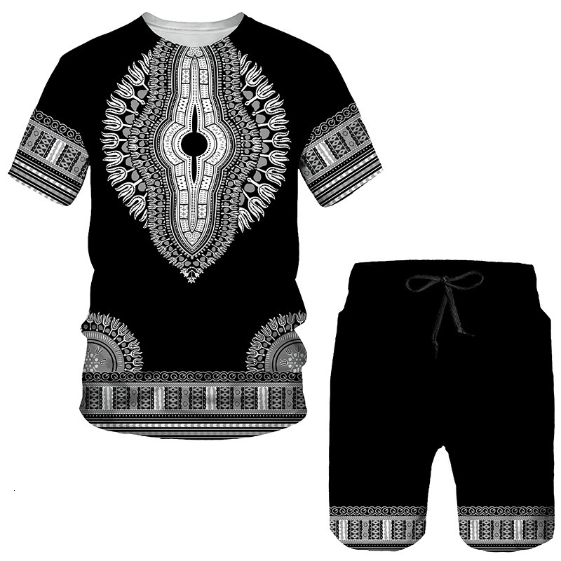 Mens Tracksuits Summer 3D African Print Casual Shorts Set Couple costume Retro Hip Hop TshirtShorts MensWomens Sportswear 230724