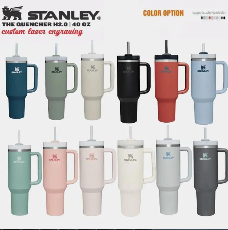 1PC Stanley Quencher H2.0 40oz Stainless Steel Water Bottles Silicone Handle Lid and Straw 2nd Generation Car Mugs Vacuum Insulated Tumblers With Silver Logo