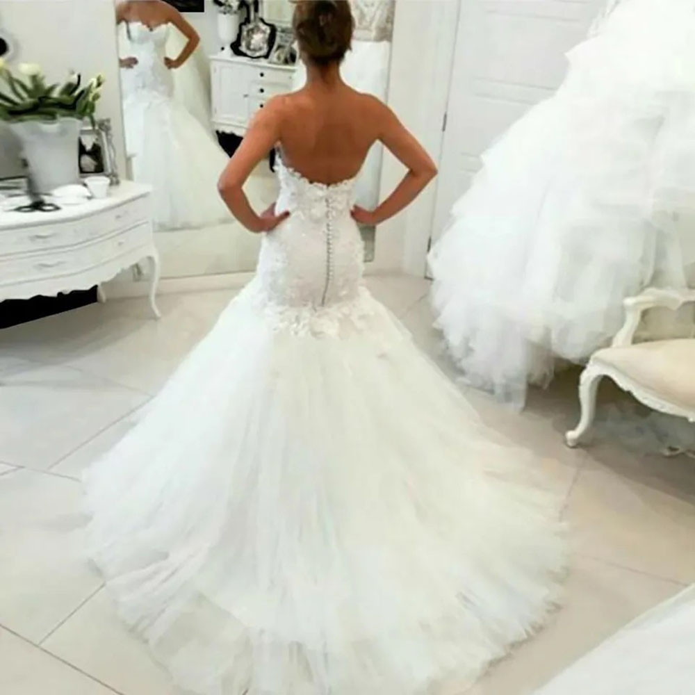 Wedding Dresses White Bridal Gowns Plus Size Sweetheart New Ivory Formal Mermaid Trumpet Tulle Applique Custom Beaded Button Sleeveless Zipper