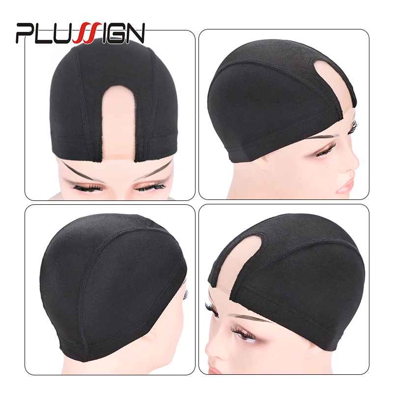 Wig Caps Plussign 10Pcs Wholesale Spandex Mesh Dome Wig Cap Elastic Hair Net Glueless Hairnet Wig Cap For Making Wigs Black U Part Caps 230724