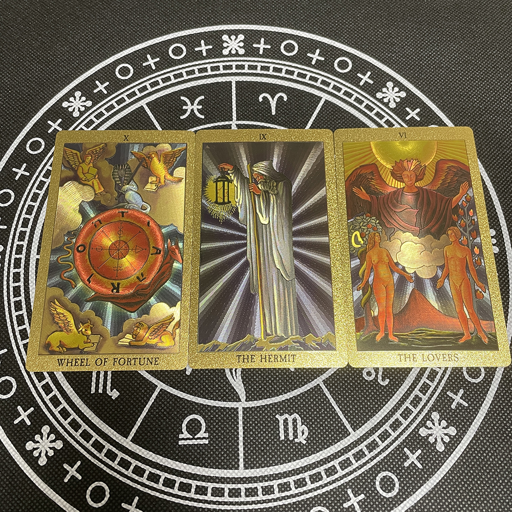 Outdoor Games Activities Golden Beautiful English Tarot 12x7cm Cards Deck High Quality Gold Big Size Witchcraft Classic for Beginners with Guidebook 2