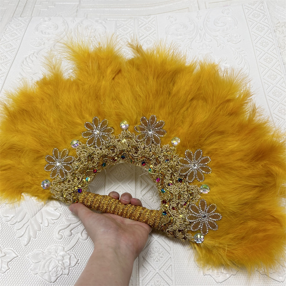 Other Hand Tools 1pcs African Turkey Feather Hand Fan Handmade Fans for Wedding Party Decoration Hand Fan with Stones Hand Held Feather Fan 230724