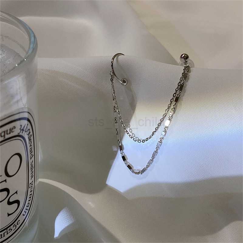 Dangle Chandelier 1 Pc Multi Layer Chain Earrings Long Tassel Piercing Stud Earring Ear Cuff Women's Clip Earrings 2022 Silver Color Ear Jewelry