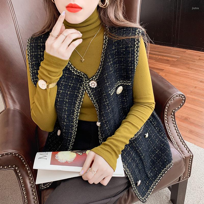 Womens Vests Arrival Women Fashion O-Neck Sleeveless Small Fragrance Korean Tweed Plaid Classic Vest Spring Waistcoat Casual Coat Wear