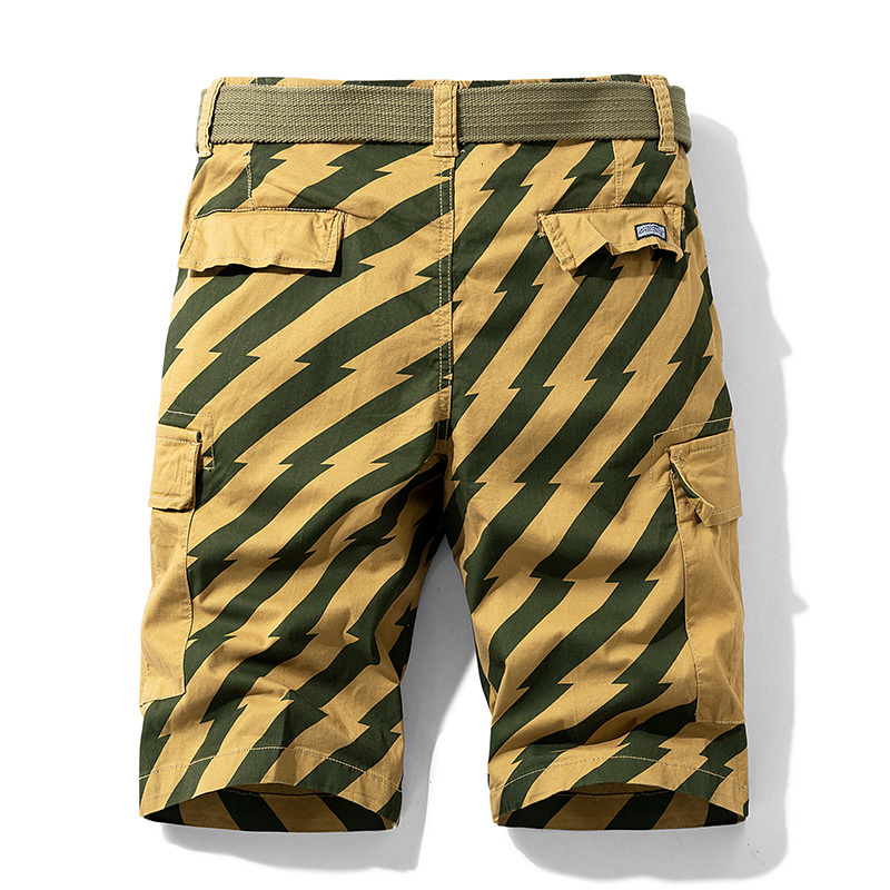 Mens Shorts Pure Cotton Summer Cargo Boys Casual Pocket Streetwear Male Long Bermuda Graphic Striped Z155 230724