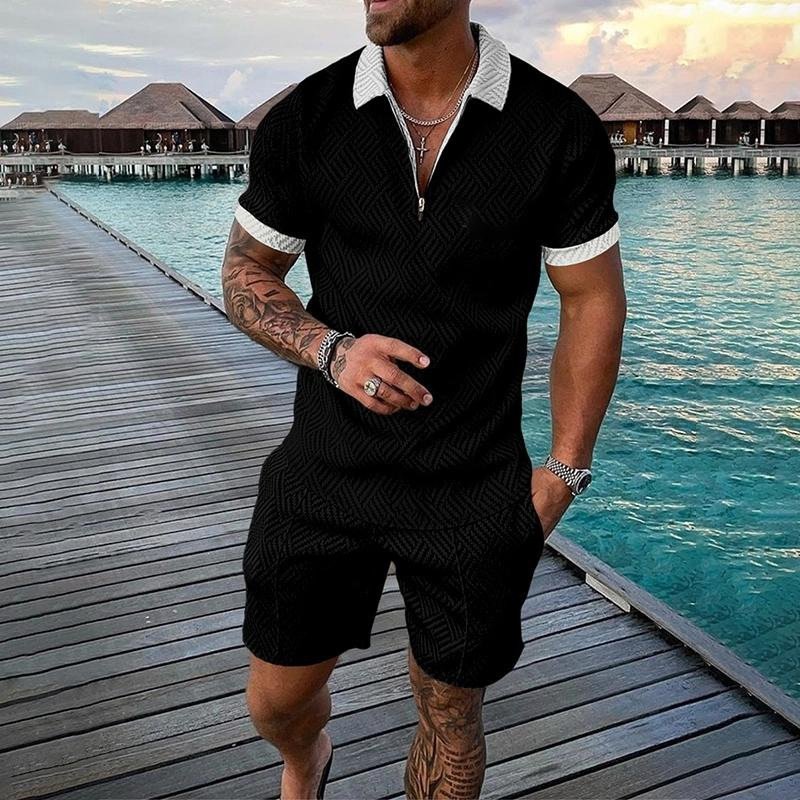 Mens Tracksuits Fashion Zipper Polo Shirt Set Casual 3D Printed Shorts Beach Boys Summer men t shirts 230724