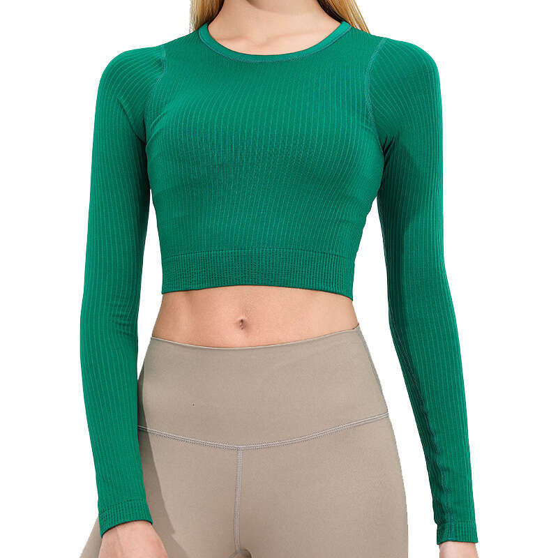 Women Long Sleeve Seamless Sports Top for Women with Chest Cushion Rib High Elastic Slim Fit Off Waist Nude Ebb Seamless weaving Yoga Clothes