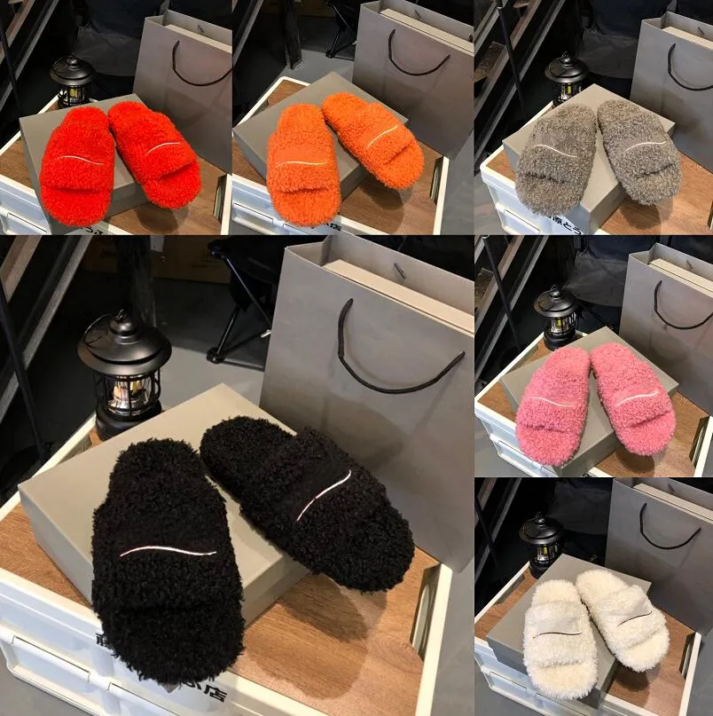 Luxury Slides Paris Designer Women Slippers Ladies Wool Winter Fur Fluffy Furry Warm Letters Sandals Comfortable Fuzzy Girl Flip Flop Slipper 35-43
