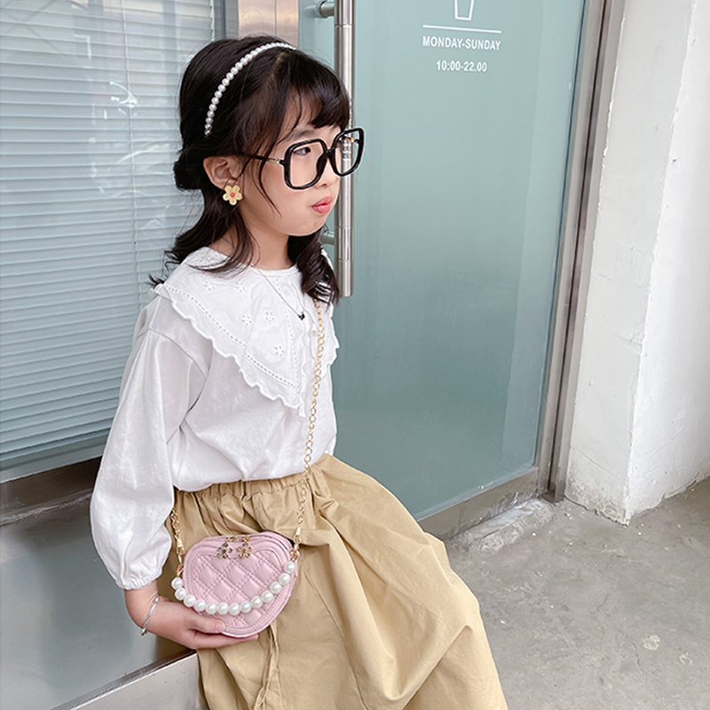 Handbags Cute Pearl Handle Kids Mini Shoulder Messenger Bag Princess Wallet Coin Purse Handbags Girls Heart-shaped Crossbody Bags 230724