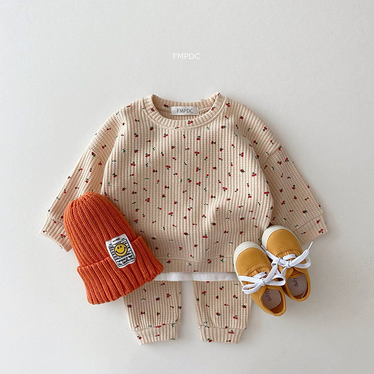 Clothing Sets 2023 Toddler Kids Waffle Cotton Clothes Set Many Fruits Print Sweatshirt Casual Pants 2pcs Boys Suit Baby Girl Outfits 230724