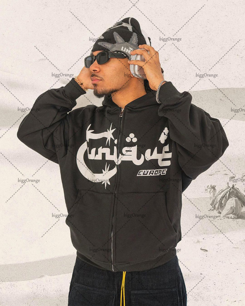 Mens Hoodies Sweatshirts Street Hiphop Trend Clothing American Print Oversized Sweatshirt Men Korean Version Retro Harajuku Couple Loose Zipper Hoodie