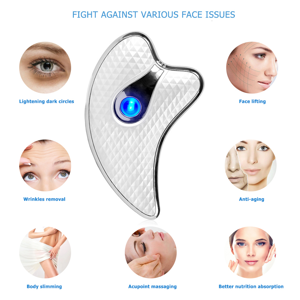 Face Massager enhancement Guasha beauty massager electric Gua Sha plate heating vibration massager red and blue treatment scraper tool 230724