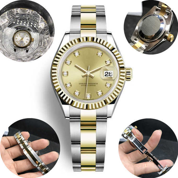High-quality luxury stone dial edging large chain 28mm Ladies 813 automatic steel waterproof watch