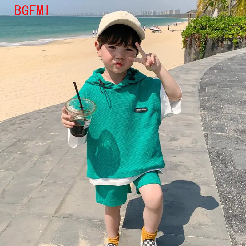 Clothing Sets Children Kids Boys Girls Clothes Short Sleeve Hooded Shirt short Kid 2Pcs Suit Cotton 2023 Summer Baby Boy Outfit 230724