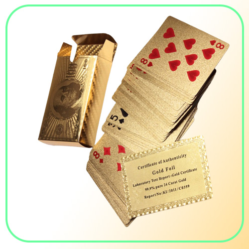 High Quality Special Unusual Gift 24K Carat Gold Foil Plated Poker Playing Card With Wooden Box And Certificate Traditional Editio