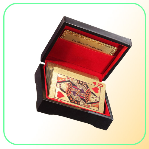 High Quality Special Unusual Gift 24K Carat Gold Foil Plated Poker Playing Card With Wooden Box And Certificate Traditional Editio