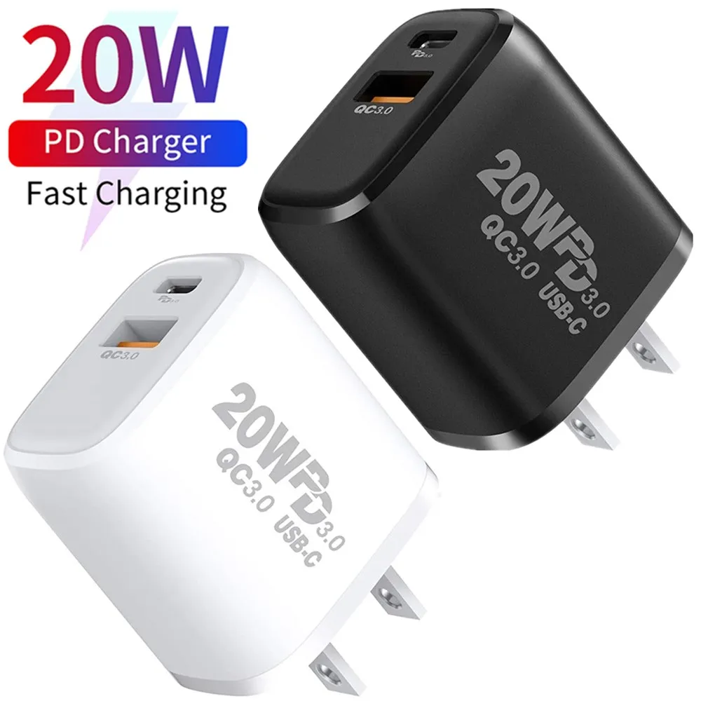 EU US UK plug Cell Phone Chargers 20W PD Type c QC3.0 Wall Charger Power Adapters For iphone Samsung Huawei Android Multiple phone models PC Mp3