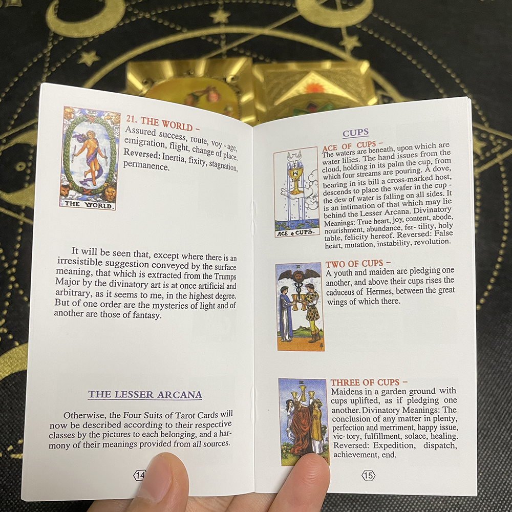 Outdoor Games Activities Golden Beautiful English Tarot 12x7cm Cards Deck High Quality Gold Big Size Witchcraft Classic for Beginners with Guidebook 2