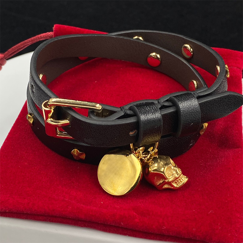Ladies Leather Bracelet Women Simple Sexy Chocker Leather Belt Bangle 18k Gold Plated Skull Pendant Vintage Chic Charm Jewelry