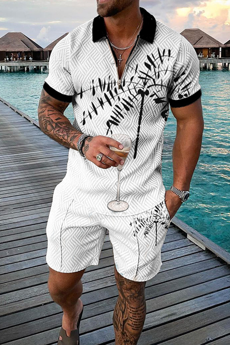 Mens Tracksuits Fashion Zipper Polo Shirt Set Casual 3D Printed Shorts Beach Boys Summer men t shirts 230724