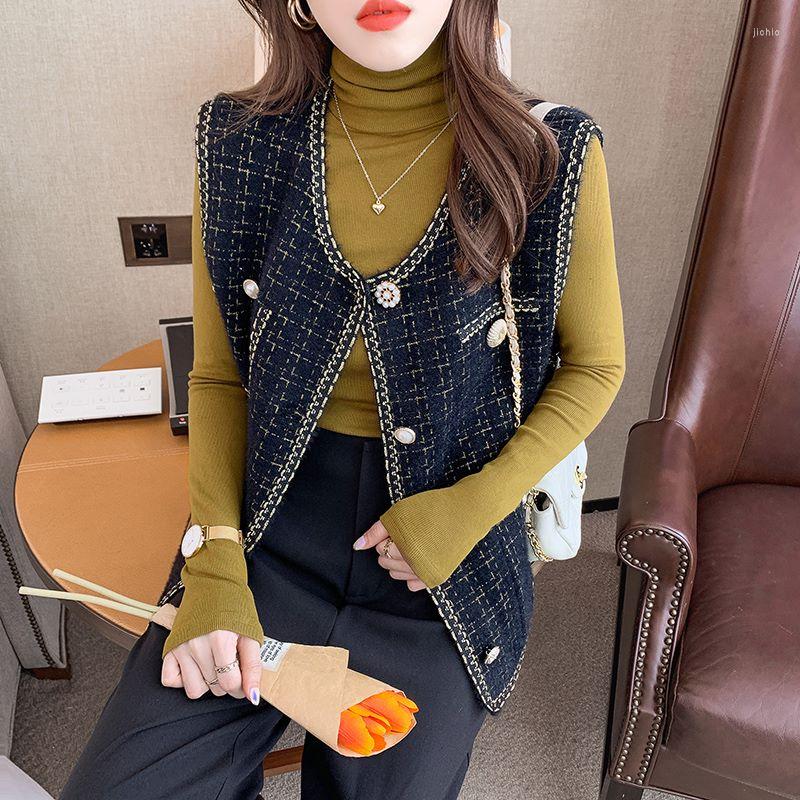 Womens Vests Arrival Women Fashion O-Neck Sleeveless Small Fragrance Korean Tweed Plaid Classic Vest Spring Waistcoat Casual Coat Wear