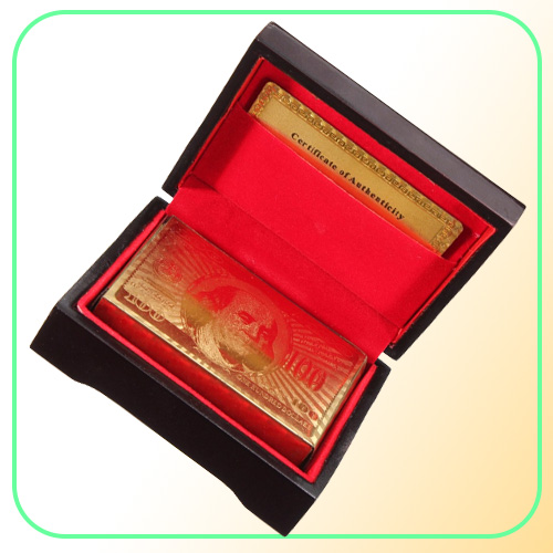 High Quality Special Unusual Gift 24K Carat Gold Foil Plated Poker Playing Card With Wooden Box And Certificate Traditional Editio