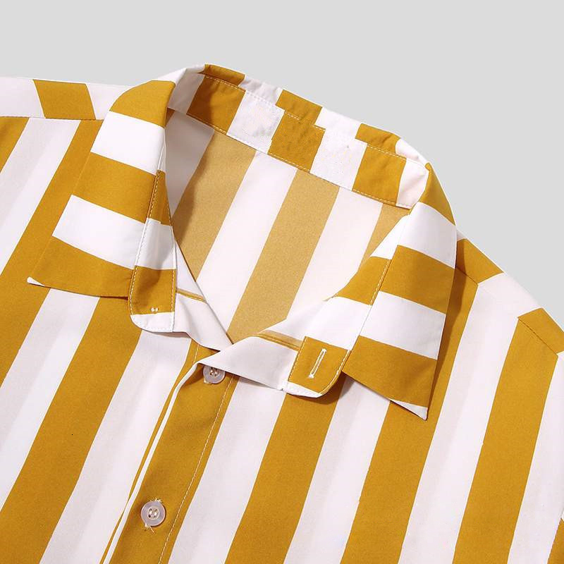 Mens Tracksuits Striped Printed Hawaiian Suit Button Short Sleeve Shirt Beach Shorts Casual Streetwear 2piece Set S3XL Summer 230724