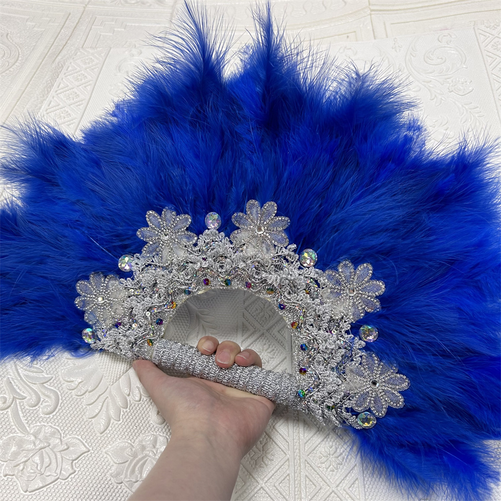 Other Hand Tools 1pcs African Turkey Feather Hand Fan Handmade Fans for Wedding Party Decoration Hand Fan with Stones Hand Held Feather Fan 230724
