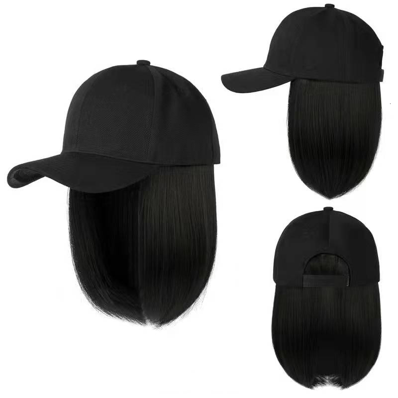 Wig Caps Wig Hat Short Hair Fashion Short Hair Clavicle Hair Internet Celebrity Baseball Cap Short Wig Black And White Hat 230724