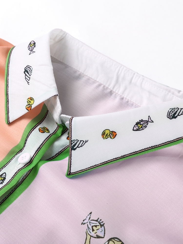 Womens Two Piece Pants Casual Print Shirt Set Women Loose Short Sleeve Single Breasted Female Suit Summer High Waist Wide Leg Sets 230724