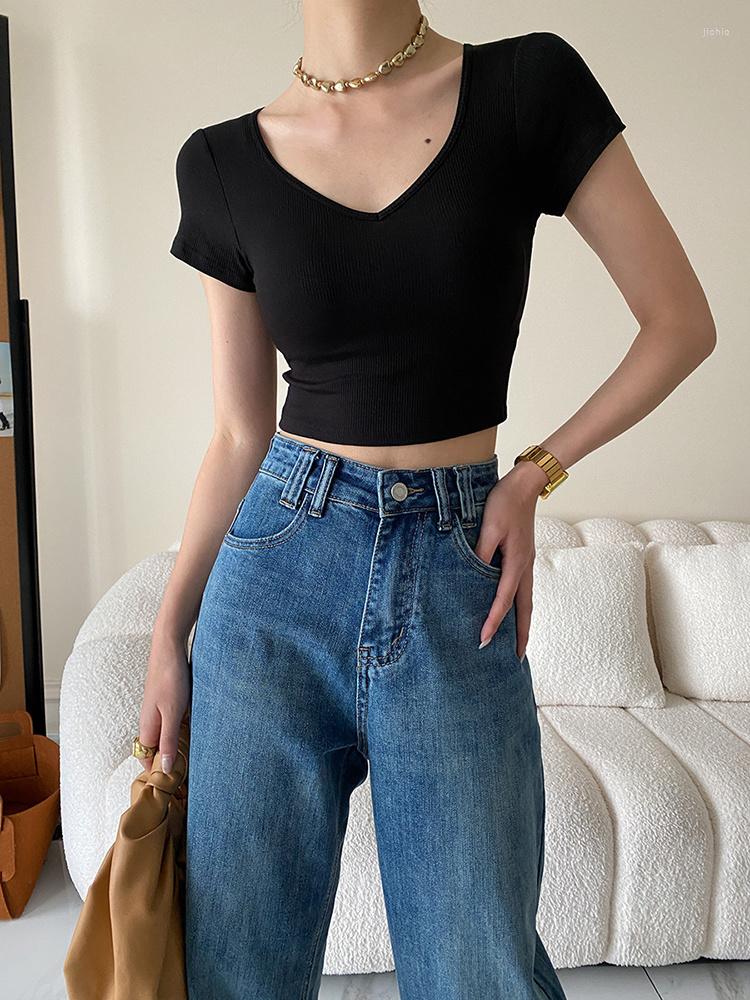 Womens T Shirts Women White Gray Brief Thin Short T-shirt V-Neck Sleeve Slim Fit Fashion Tide Spring Summer O051