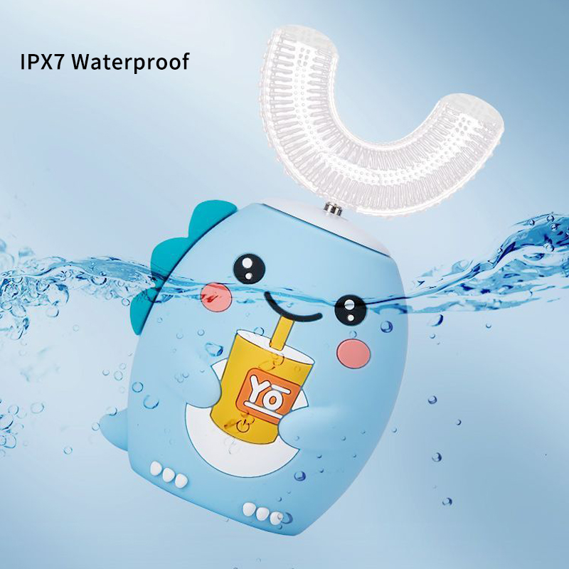 360 degrees u shape sonic electric toothbrush rechargeable cartoon ipx7 waterproof sealing design for kids children teeth whitening with light smart t