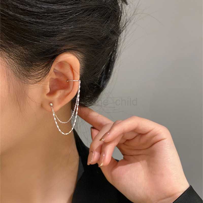 Dangle Chandelier 1 Pc Multi Layer Chain Earrings Long Tassel Piercing Stud Earring Ear Cuff Women's Clip Earrings 2022 Silver Color Ear Jewelry