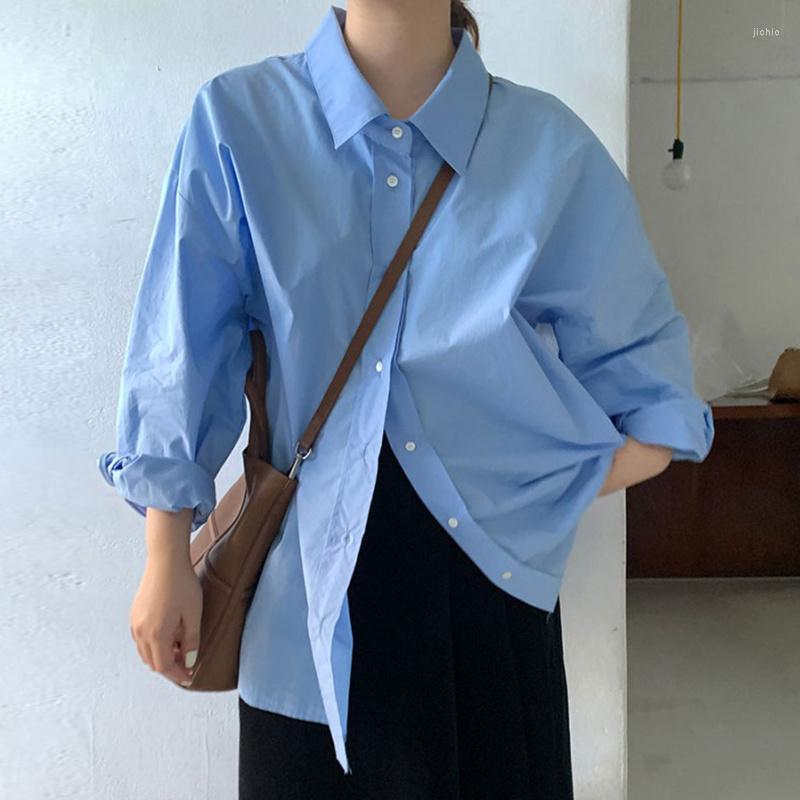Womens T Shirts Women Simple Lapel Oversize Shirt Single Breasted Blouse Top 2023 Spring Autumn Fashion Solid Color Ladies Blusas M948