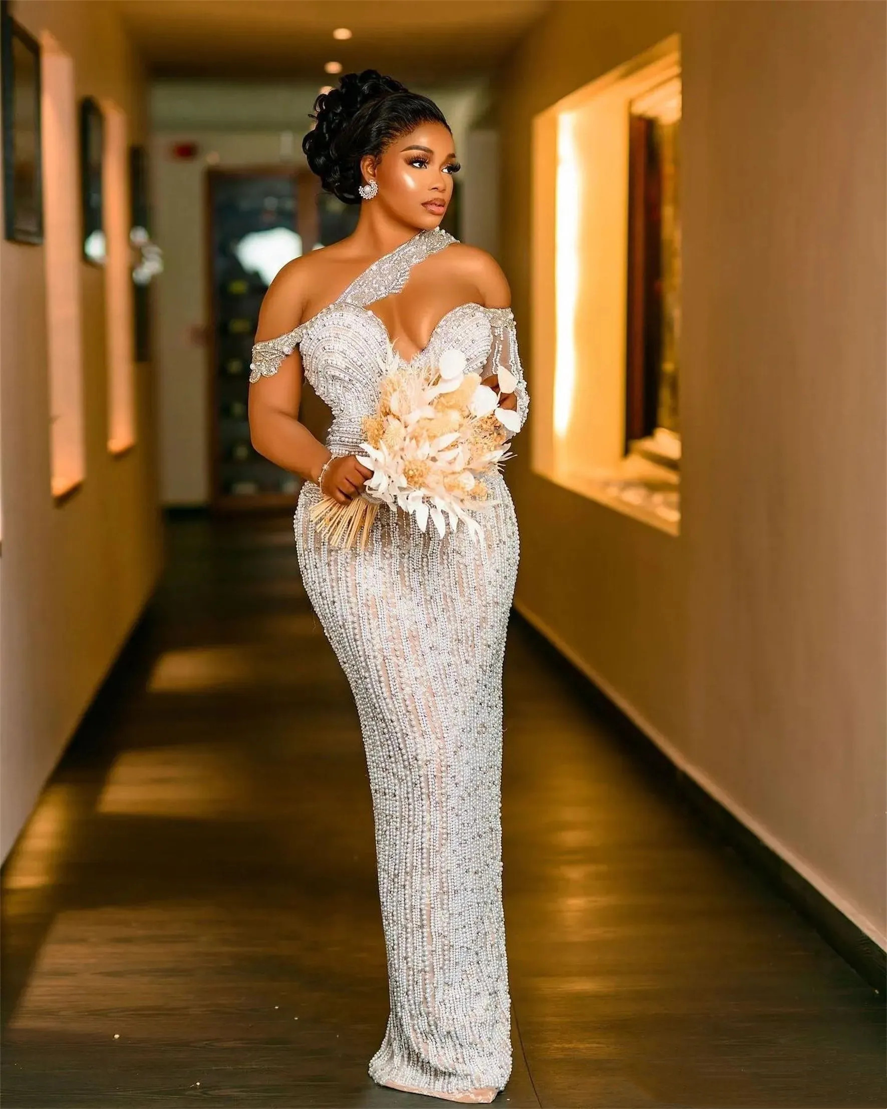 Mermaid Wedding One Long Sleeve V Neck Strap Beaded Sequins Appliques Detachable Train Dia Plus Size Bridal Gowns Dresses Vestido de novia Custom